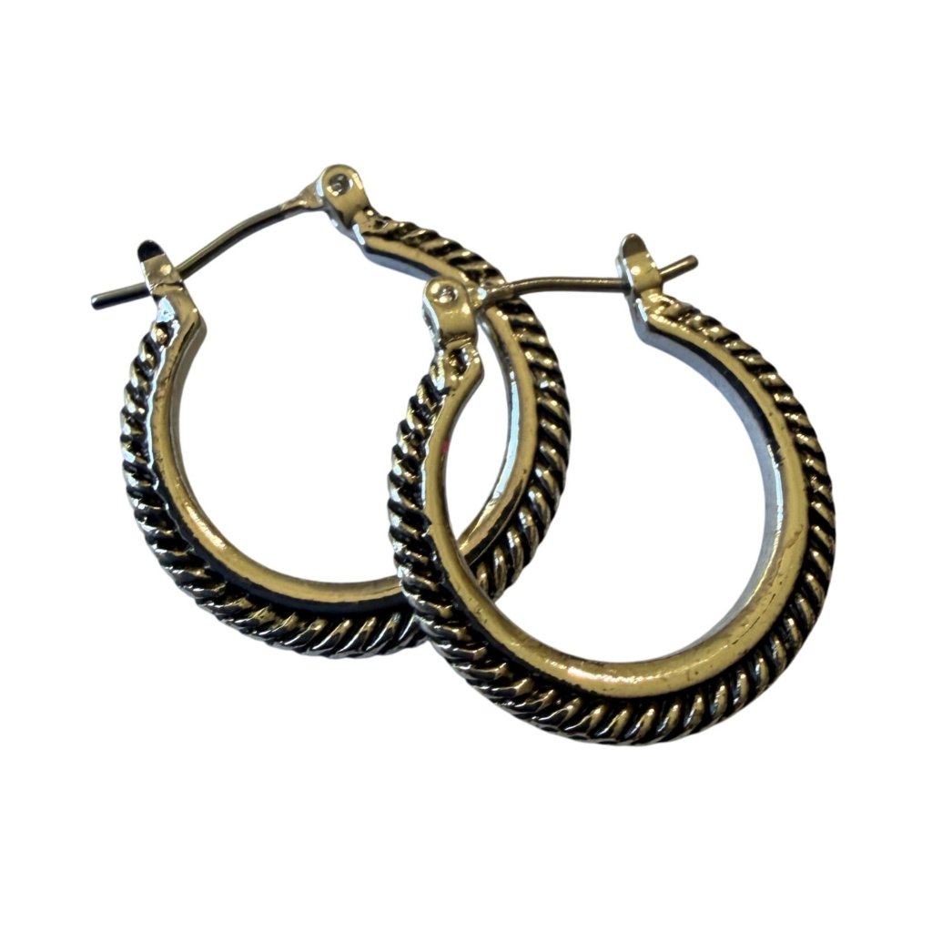 Y2k Silver Tone Textured Rope Twist Hoop Earring 3/4